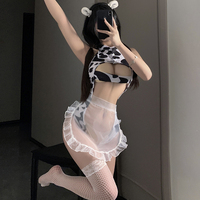Tenue de lingerie séduisante à imprimé vache, uniforme de demoiselle d'honneur, tenue de jeu de rôle de servante, pyjama Teddy sensuel au motif vache, pour un désir pur et émoticionnel