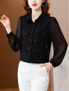Blusas YiXin para Mujer, Tallas Grandes M-8XL, Manga Larga, con Lentejuelas, para Primavera y Otoño, Elegantes, Camisas y Tops - Product Image 3