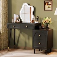 Table de vanité de maquillage d'angle élégant blanc en gros, bureau de vanité avec miroir éclairé et 4 tiroirs spacieux,