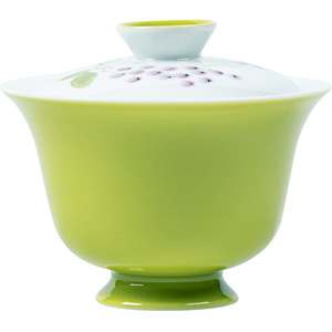Guanlan Underglaze Painted Grape Gaiwan Porcelain Teacup With Lid Grass Green Hand Painted Kung Fu <b>Tea</b> <b>Set</b> Brewing Vessel - Product Image 5