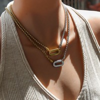 Collier chaîne clavicule Zooying Fashion 2025 style rétro simple, mélange de couleurs, avec bouton en acier inoxydable plaqué or, chaîne boîte