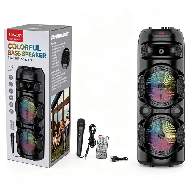 ZQS2801 Factory Wholesale New Dual 8 Inch RGB Light BT Speaker 40W High Power Portable Home Stereo Audio Speaker