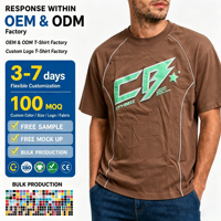 T-shirts pour hommes en coton 100% imprimé marron, col rond, manches courtes, longueur courte, style streetwear, bandes réfléchissantes, taille S