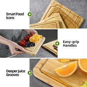 Ensemble de 4 planches à découper en bambou avec support, planche à découper de cuisine avec rainure pour <span class=keywords><strong>le</strong></span> jus, plateau de service pour viande, <span class=keywords><strong>l</strong></span>égumes, fruits - Product Image 4