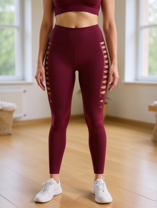 Leggings de yoga de cintura alta y longitud completa con diseño hueco, pantalones sin costuras de poliéster y spandex con elasticidad en cuatro direcciones para mujer - Product Image 2