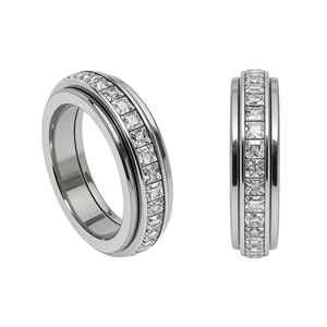Anillo Giratorio de Acero Inoxidable Chapado en Oro Rosa con Circonitas, Anillo de Compromiso y Boda para Parejas, Anillo Antiestrés de Una Sola Hilera para Hombre y Mujer - Product Image 1