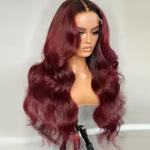 YF 99J Burgundy 13x4 Transparent Lace Front Human Hair Wigs Brazilian Remy 180% Red Color Lace Front Wig for Women