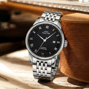 Reloj de Cuarzo de Lujo <span class=keywords><strong>para</strong></span> Hombre, con Logotipo OEM, Cristal Mineral, Correa de Cuero, Diseño Clásico Multifunción con Indicador Lunar, en Acero Inoxidable - Product Image 6