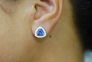 Boucles d'oreilles élégantes en moissanite ronde brillante en argent sterling 925 et or massif 14 carats, bijoux de luxe pour mariage et fiançailles - Product Image 4