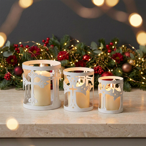 Porte-bougies votifs faits à la main, durables, avec motif en croix découpé, en métal blanc, 3 tailles, pour la décoration de Noël à la maison - Product Image 6
