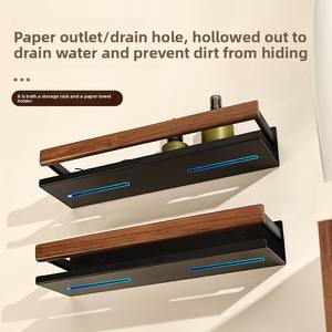 Estante de Almacenamiento Premium para Montar en la Pared, Marco de Metal Negro con Acentos de Madera de Nogal, Organizador para Baño y Cocina - Product Image 2