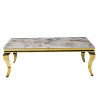 Meubles de salon personnalisés, table basse en acier inoxydable dorée de luxe en fibre de verre blanche