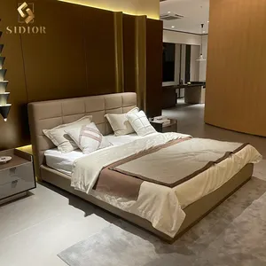 Conjunto de móveis para quarto moderno e minimalista, cama estofada em tamanho Queen, tamanho king size, com armazenamento para quarto