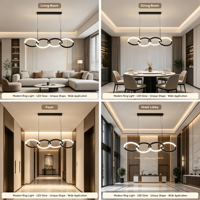 Lampu Gantung Cincin Hitam Modern, Lampu Chandelier LED Lingkaran Bersambung untuk Ruang Makan, Ruang Tamu & Foyer