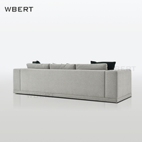 Muebles casuales modernos WBERT-Sofá lineal simple de Tela Gris claro para sala de estar, muebles lineales de tres plazas para el hogar