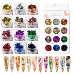 Vente en gros de bijoux en résine, feuille métallique de dorure pour la peinture des ongles artisanat or argent Rose feuille d'ongle flocons ensemble