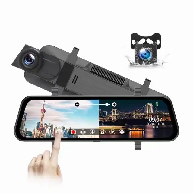 10 Zoll Auto-DVR-Spiegel IPS-Touchscreen Stream-Rückfahrkamera Dashcam-Spiegel Dual-Len Auto-Kamera Dashcam Fahrgerät FHD1 1080P 5V