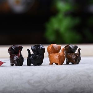 <b>Wooden</b> Cute Cat Green Sandalwood Carved Curious Cat Animal Creative Handheld Ornament Birthday Gift Home Decoration - Product Image 1