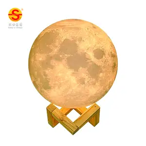 Rechargeable 3 Color Setting Touch Switch 3D Led Moon Night Light Lamp For Home Decoration
