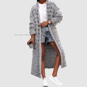 New Trendy Solid Color Long Sleeve Knitted Tassel Sweater Women <b>Cardigan</b> Casual Eco-Friendly Fashion - Product Image 4