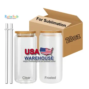 EUA Warehouse Atacado Bulk 20 oz 20 oz Clear Frosted Blank Sublimation Tumbler Cup Beer Glass Can com Tampa de Bambu e Palha