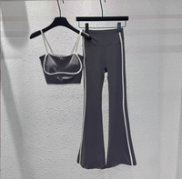 Ensemble athlétique 2 pièces pour femme : débardeur et pantalon évasé long, respirant, confortable, dos nu, motif lettres, pour gym et yoga