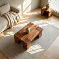 Table basse en bois massif style Wabi-sabi avec rangement, tabouret en bois naturel, design vintage pour salon, style japonais Tatami