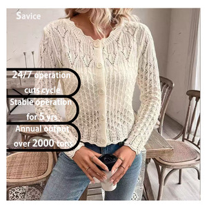 Suéter Cárdigan Casual de Invierno para <span class=keywords><strong>Mujer</strong></span>, 100% Algodón, Diseño Sólido Tejido con Cierre <span class=keywords><strong>Cruzado</strong></span> en la Parte Delantera, Colores en Contraste - Product Image 1