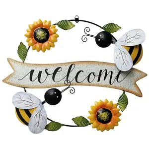 YJL Modern Colorful Bee Ladybug Wreath Design Metal Wall Decor Living Room Bedroom Metal Arts Wall Arts Metal Wall Art