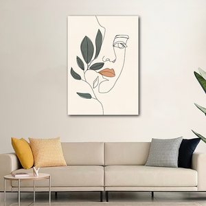 Mode femme dans le Style de ligne avec couleur verte et plante une ligne Art <span class=keywords><strong>dessin</strong></span> abstrait femme visage Art mural pour la décoration de la maison - Product Image 3