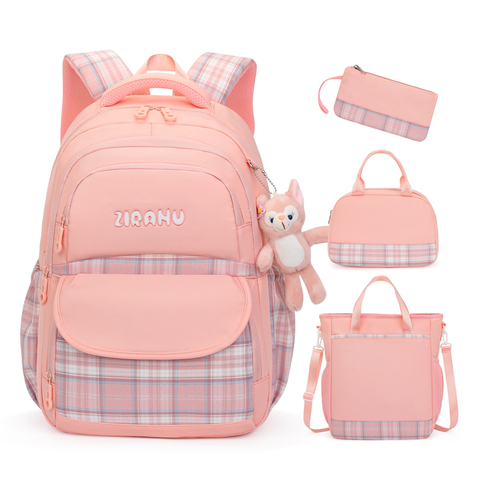 Wholesale Nylon Cute pink School Bags for Girls Kids Backpacks 4pcs Set Large Capacity Waterproof Casual Children Shoulder Bag