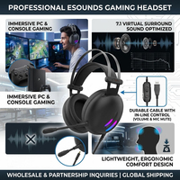 Casque de jeu filaire circum-auriculaire avec LED RGB, suppression active du bruit, son surround USB pour ordinateur portable et PC, écouteurs privés pour joueurs