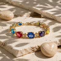 Bracelet de luxe en cuivre plaqué or 18 carats avec zircons colorés et pierre ovale, bijoux pour femme, cadeau, vente en gros