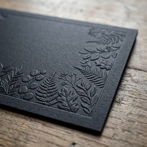 Cartes de remerciement bien-être personnalisées 150x100mm en carton noir 500GSM avec gaufrage à sec incolore motif feuille botanique - Product Image 2