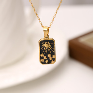 European Retro Tarot Card Necklace, 3D Embossed Enamel Pendant, Niche Design Stainless Steel Fashion <strong>Neck</strong> Jewelry for Women - Product Image 6