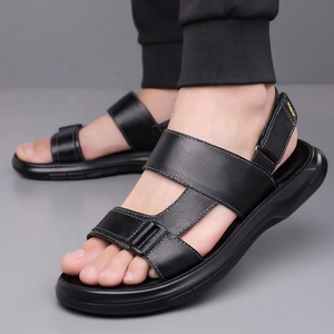 Sandales d'été pour hommes en cuir véritable antidérapantes à motif léopard, à bout ouvert, à enfiler, chaussures décontractées de mode pour l'extérieur, semelle souple et confortable - Product Image 2