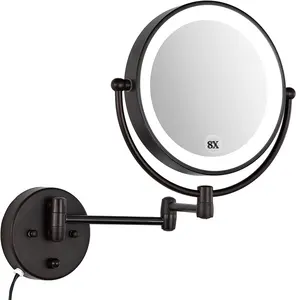 Cermin Cukur LED Pasang Dinding 9 Inci Perunggu Bertenaga Colokan