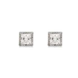 Wholesale Daily Wear High Quality jewelry Western Elegant Minimalist stud Light Weight 925 silver Square Diamond cz earrings