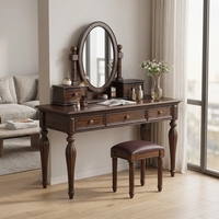 Coiffeuse multifonctionnelle de style américain vintage et campagnard pour chambre à coucher, en bois massif, avec miroir, inspirée des anciennes richesses, en noyer noir