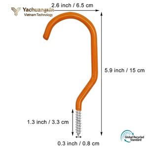 Orange <b>Plastic</b> Slip <b>Hook</b> 5.9 Inch With Screw Base Powder Coated Finish - Product Image 4