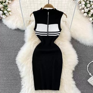 Mode rayé tricoté robe d'été Haute Couture Hottie Sexy Slim-fit Hip Wrap Dress - Product Image 2