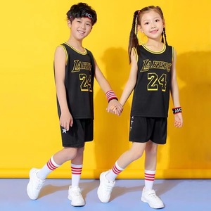 Ensemble 2 pièces OEM/ODM pour enfants : Maillot de basket <span class=keywords><strong>Lakers</strong></span> Bryant sans col en V et legging <span class=keywords><strong>James</strong></span> pour tout-petits - Product Image 3
