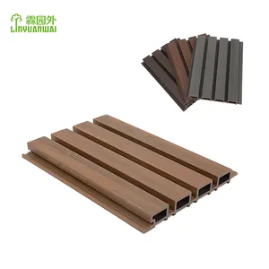 Linyuanwai Modern WPC Outdoor Wall Panel Waterproof Fireproof Stripes Pattern for Exterior Decorative Wood Plastic Cladding