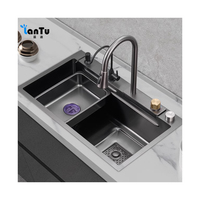 Fregadero de Cocina Inteligente Nano Negro de Acero Inoxidable 304 con Lava-Tazas Tipo Cascada Raindance