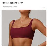 Soutien-gorge de sport pour femme à col carré, bretelles larges, dos ajouré, coussinets amovibles, maintien élevé, pour yoga, fitness, gym et entraînement