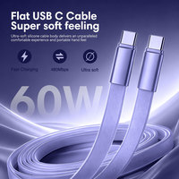 Cable USB C Plano de 60W con Silicona Líquida, Carga Rápida PD de 3A, Carcasa de Aluminio, Tipo C, para MacBook, Laptop, Teléfono, Tableta