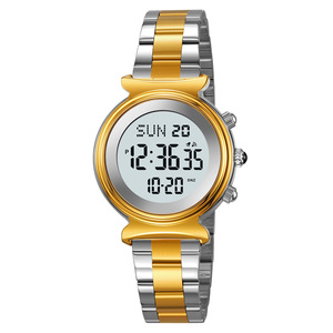 Skmei Digital Watch Gold Silver Stainless Steel Strap Women's Waterproof Electronic Watch 3Bar Luminous Multifunctional - Product Image 5