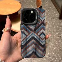 Coque de téléphone de luxe en fibre de carbone tressée style bohème, souple et antichoc, pour iPhone 15 Pro Max 16 17