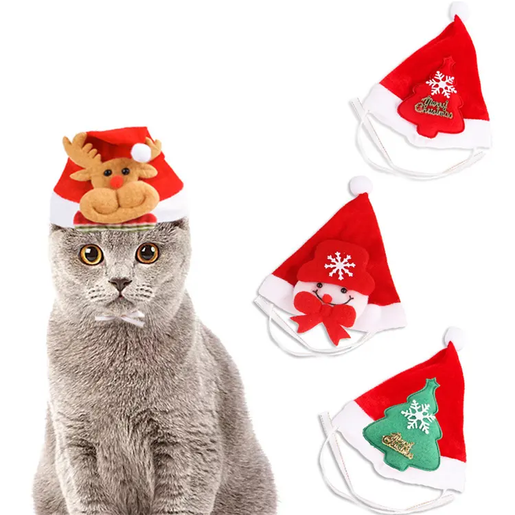 Nouveau Offres Spéciales rouge et vert chat et chiens chapeau de Costume de Noël en peluche chapeau de Festival pour animaux de compagnie pour animaux de compagnie