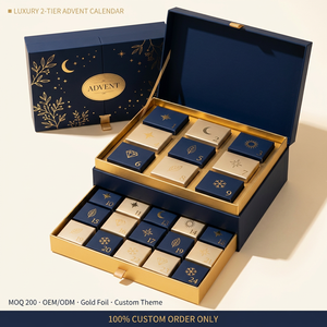 Boîte de calendrier de l'avent à 2 niveaux, emballage cosmétique de luxe personnalisé, style français, couvercle magnétique, gaufrage en feuille d'or, emballage de beauté haut de gamme - Product Image 5